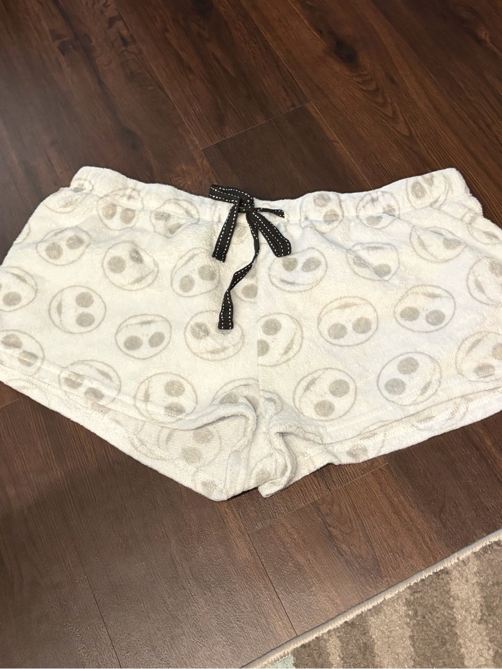 Disney White Jack SkellingtonPrint Fleece Sleep Shorts with Black Drawstring